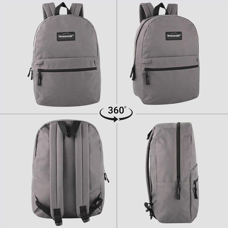 Trailmaker Classic 17 inch Backpacks with Adjustable Padded Straps | School Backpacks for Girls, Boys (Grey) - Image 5
